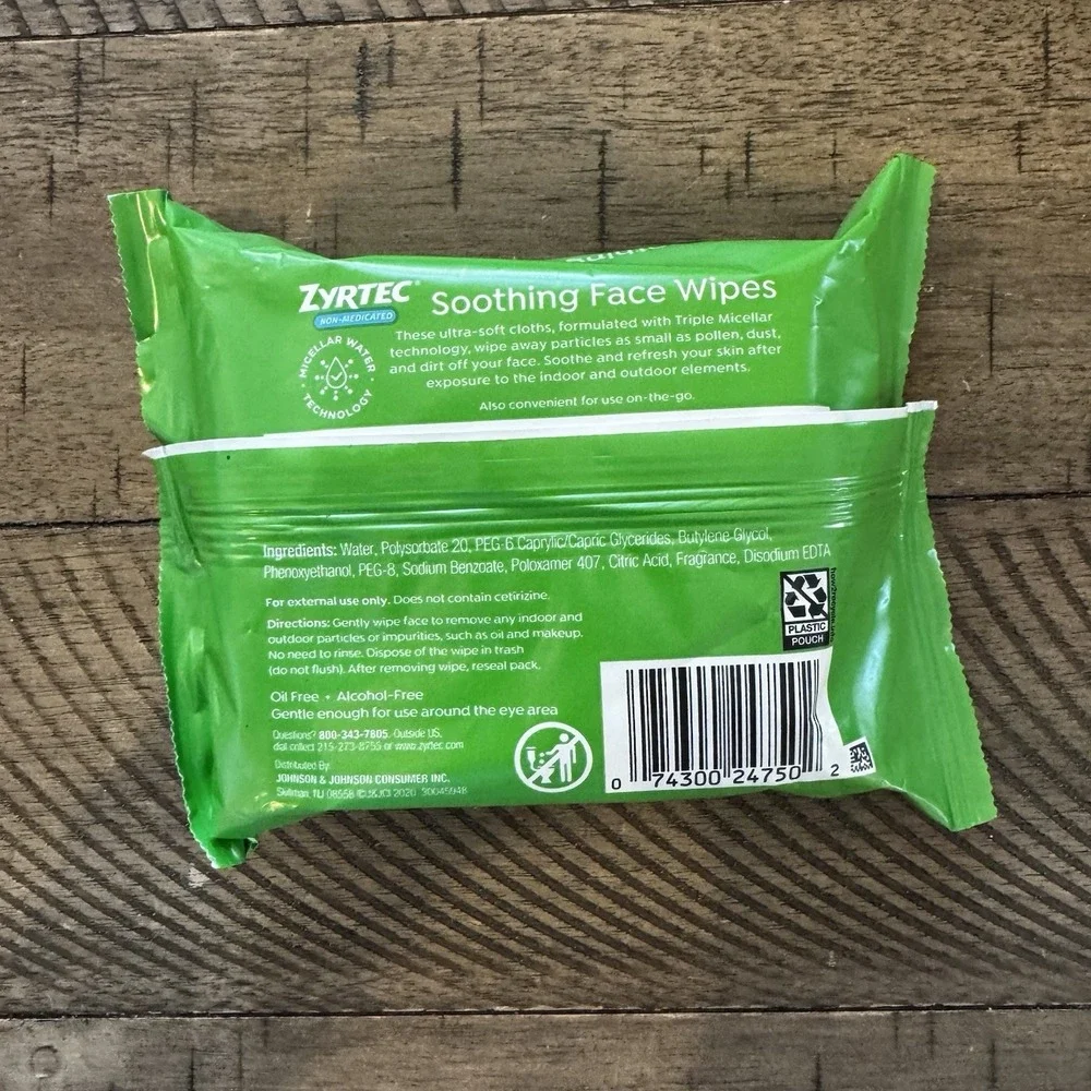 Zyrtec Soothing Non-Medicated Face Wipes 25 Count X3  (75 Total) New SHIPS FREE